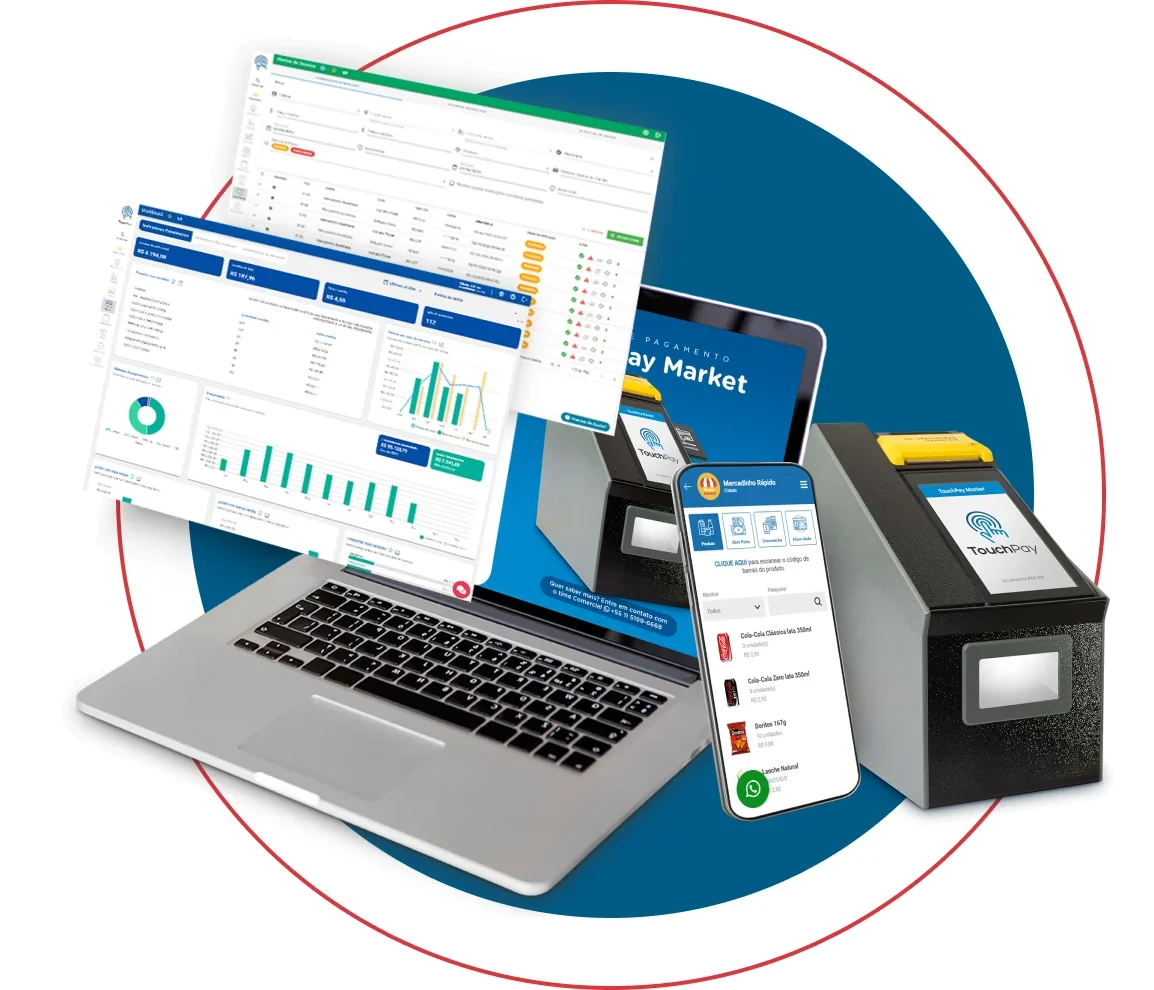 Totem TouchPay, sistema de gestão e app